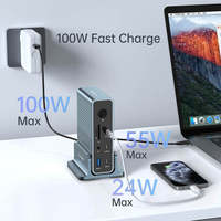 15 in 1 USB-C Docking Station Dual untuk 2.1 4K DP 10Gbps USB-C Hub RJ45 Stand Windows/MacOS 55W PD Stok Tersedia