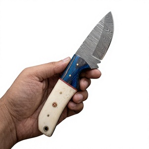 Cuchillo de caza y camping de hoja fija con punta de caída, de acero de Damasco, con mango de madera y hueso, personalizable DIY - Product Image 1