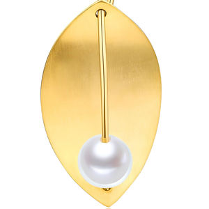 Pendientes de Oro Amarillo de 18K con Diseño de Hoja Grande, Estilo Clásico, Personalizados con Perla de Agua de Mar como Piedra Principal, Unisex - Product Image 3