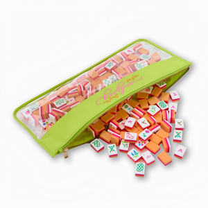 Bolsa con Cierre HIMORE Amarilla con Diseño <span class=keywords><strong>de</strong></span> Letras, Bolsa <span class=keywords><strong>de</strong></span> Mahjong Estilo Americano <span class=keywords><strong>de</strong></span> PVC, Impermeable, Duradera y Ecológica, con Bordado - Product Image 1