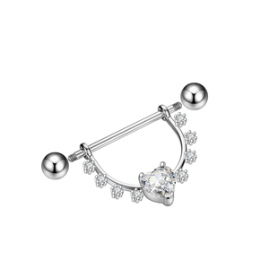 Set de 10 Pares de Piercings para Pezón de Acero Inoxidable 316L Plateado para Niños, con un Corazón y Ocho Circonitas, Bonito Regalo - Product Image 3