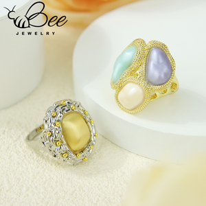 Anillo Abierto de Esmalte Estilo Vintage Real, Nueva Moda Minimalista, Anillo Ajustable Elegante, Anillos de Cóctel con Perlas Barrocas para Mujer - Product Image 3