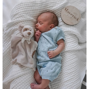 Conjunto de 2 Piezas Personalizado de Punto y <span class=keywords><strong>Crochet</strong></span> para Bebé Niño, Suéter con Diseño Pointelle, Camiseta y Pantalones Cortos de Verano - Product Image 3