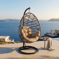 Fauteuil suspendu moderne d'extérieur en forme d'œuf avec support, mobilier de patio de luxe en osier, chaise longue en rotin résistante aux intempéries pour hôtel