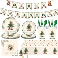 Vaisselle de fête sur le thème de Noël, décoration de fête d'arbre de Noël, assiettes en papier jetables, gobelets, serviettes