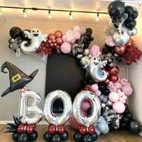 Kit d'arche de guirlande de ballons rose pour Halloween avec ballons noirs, roses et argentés, autocollants 3D chauve-souris et ballons en aluminium