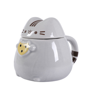 <span class=keywords><strong>Tasse</strong></span> en céramique Fatty Cat grise avec couvercle, forme de dessin animé 3D, <span class=keywords><strong>tasse</strong></span> à café au lait <span class=keywords><strong>Totoro</strong></span> - Product Image 4