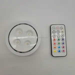 Lampu LED Kabinet LED RGB RGBW, Lampu Warna Dapat Diredupkan Di Bawah Rak Dapur Lampu Counter Remote Control Lampu Malam Bulat