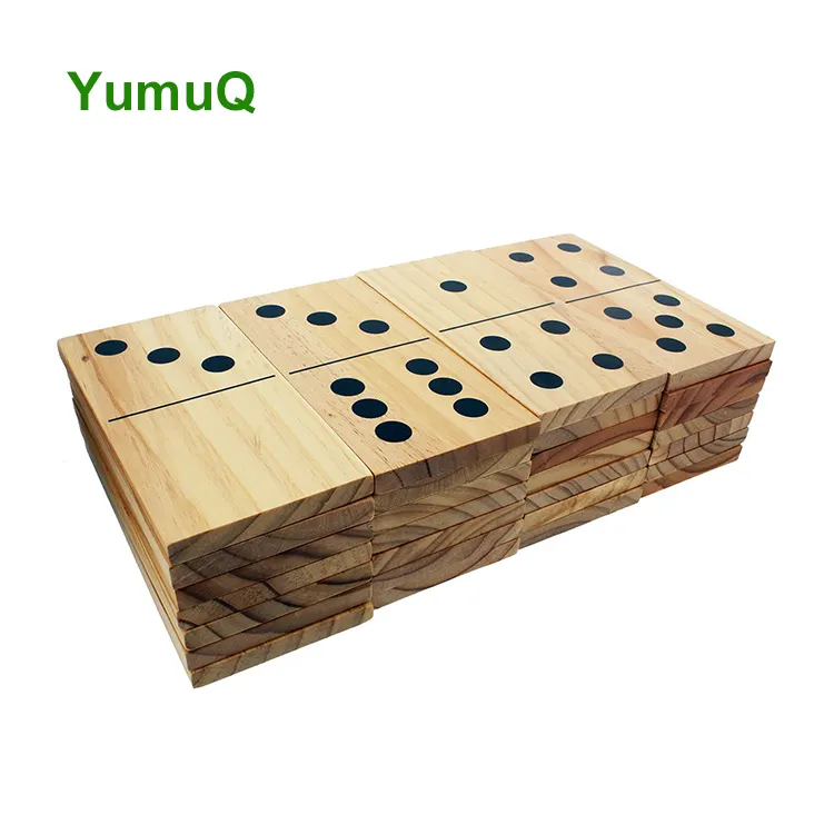 YumuQ Extra-Large Custom Jumbo Giant Pine Wood Lawn 28Pcs Wooden Dominoes Game Set For Kids And Adults In Wooden Box