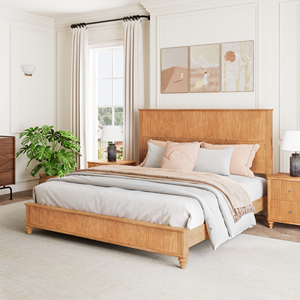 Solid Wood Bed Frame,<strong>King</strong> Platform Bed Frame with <strong>Headboard</strong>,Tall <strong>Headboard</strong> Natural Wood Bed ,No Box Spring Needed,Natural - Product Image 4