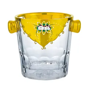 Alta qualità elegante di lusso smalto oro Design fiore Champagne secchiello per il ghiaccio in stile moderno in vetro per feste