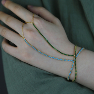 Nuevo Diseño Minimalista, Cadena de Tenis <span class=keywords><strong>con</strong></span> Circonita Cúbica, Brazalete de Cadena de Mano <span class=keywords><strong>con</strong></span> Anillo, Joyería de Moda para Mujer - Product Image 6