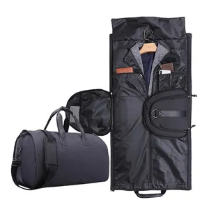 New Men Shoulder Strap Sport Suitcase Black 2 in 1 Foldable Basketball Garment Duffle Bag Custom Logo For Travel