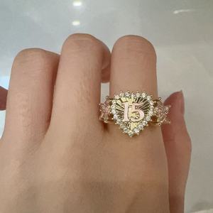 Anello Regolabile in Rame di Alta Qualità con Corona di Zirconi per Cerimonia dei 15 Anni, Regalo per Ragazze e Adulti, Gioielli per Feste - Product Image 5