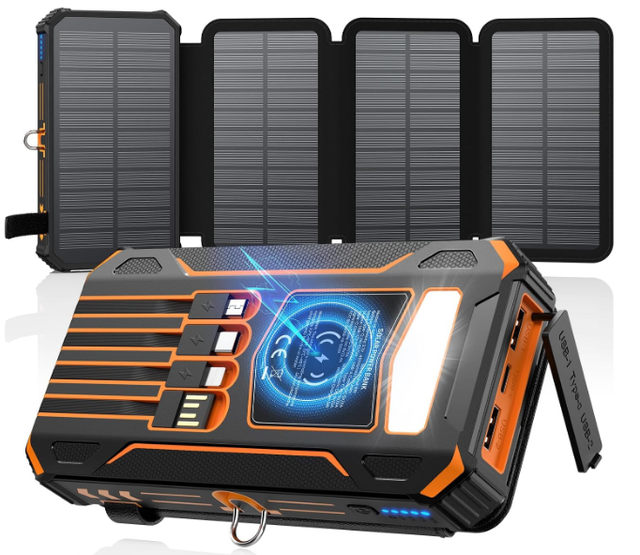 Europes Best Selling 30000mAh Foldable Solar Waterproof Power Bank PD Fast Wireless Charger 4 Cables 20000mAh Portable