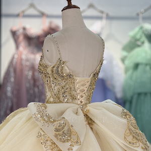 Dy20252 Champagne Ball Gown Quinceanera Dress Birthday Party Chiffon Lace Appliques Sweetheart Neck Natural Built-in Bra Vintage - Product Image 3