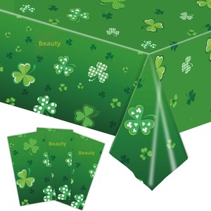 St Patricks Day Irish-themed Green <strong>Shamrock</strong> &amp; Lucky Clover Disposable Plastic Tablecloth with Printing None for Party Use - Product Image 3