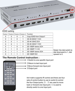 <span class=keywords><strong>HDMI</strong></span> Matrix <span class=keywords><strong>4X4</strong></span> พร้อมเสียงออก 4K 60Hz <span class=keywords><strong>HDMI</strong></span> 2.0 สวิตช์เมทริกซ์ 4 ใน 4 ออกเสียง <span class=keywords><strong>4X4</strong></span> <span class=keywords><strong>HDMI</strong></span> Matrix <span class=keywords><strong>Splitter</strong></span> สวิทช์ 4K 30Hz - Product Image 2