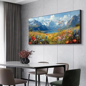 Hand Painted Mountain Lake Wildflower Landscape Wall Art Large Colorful <b>Canvas</b> Painting for Dining Room Living Room Home Decor - Product Image 2