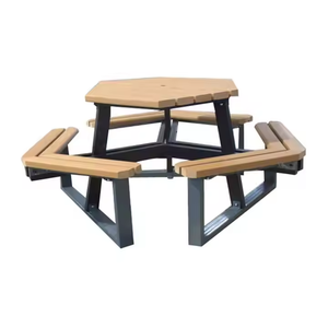 Mobili per esterni WPC tavolo in <span class=keywords><strong>legno</strong></span> con sedia al di fuori del ristorante <span class=keywords><strong>giardino</strong></span> Patio 6 posti tavolo da Picnic <span class=keywords><strong>panca</strong></span> con foro ombrello - Product Image 2
