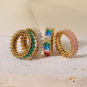 แหวนสัญญาสแตนเลสชุบทอง18K แหวนแต่งงาน CZ เซอร์โคเนีย - Product Image 4