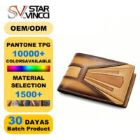 Dompet Kulit Vintage Desainer Berlapis Patchwork untuk Pria, Dompet Lipat Dua dengan Banyak Slot Kartu dan Kantong Koin, Pewarnaan Tangan
