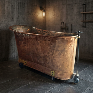 Baignoire autoportante en cuivre ovale, baignoire en métal artisanale, finition antique, baignoire à roulettes pour la maison et l'hôtel - Artisanat indien - Product Image 1