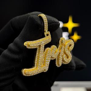 Custom Hip Hop 925 Sterling <b>Silver</b> VVS Moissanite Letter <b>Name</b> Charm Pendant 18K Gold Plated Double Layer Unisex <b>Necklace</b> - Product Image 6