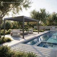 Pergola commerciale en aluminium avec toit à lames orientables et chauffages intégrés, pavillon 4x5m pour terrasse de restaurant