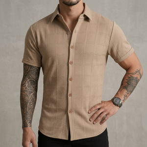 <span class=keywords><strong>Camicia</strong></span> Estiva da Uomo Antirughe Traspirante a <span class=keywords><strong>Maniche</strong></span> <span class=keywords><strong>Corte</strong></span> in Maglia Tinta Unita con Design a <span class=keywords><strong>Quadri</strong></span> e Colletto per Uso Quotidiano Casual - Product Image 4
