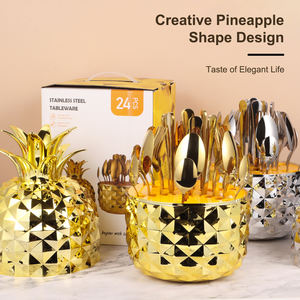 Ensemble de couverts créatifs en acier inoxydable en forme d'œuf d'ananas, 24 pièces, ensemble de luxe doré pour mariage, couteau, fourchette, cuillère - Product Image 5