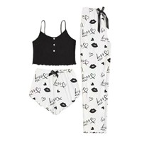 Nouvelle Collection 2025 – Vêtements d'intérieur – Ensemble trois pièces à motif cœur boutonné avec pantalon tressé croisé – Idéal pour la maison