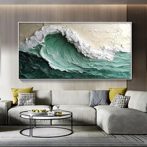 Pintura Impasto Abstracta Hecha a Mano al por Mayor, Arte Texturizado 3D para Pared, Lienzo Grande, Arte Acrílico de Ola Verde Costera - Product Image 1