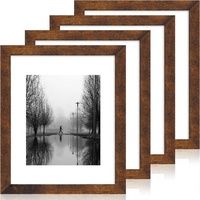 Set Bingkai Foto IRahmen 11x14, 4 Bingkai Kayu Rustic dengan Kaca Temper, Finishing Cat, untuk Pajangan Dinding, Termasuk Mat 8x10 & 11x14