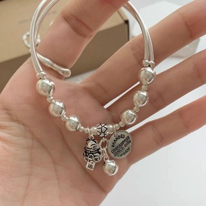 Lucky Cat Round <b>Bead</b> Bracelet S925 Sterling <b>Silver</b> Vintage Style Elastic Cord Women's Jewelry Everyday Wear - Product Image 4