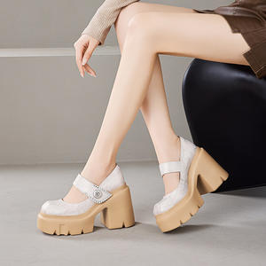 Zapatos Mary Jane con plataforma plateada y blanca, tacón grueso de 12 cm, tacones altos para faldas, zapatos de cuero pequeños, tallas 33 a 39 - Product Image 2