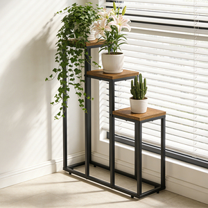 Support à plantes moderne à 3 niveaux en fer métallique, revêtement poudré, support à fleurs haut, support à plantes d'angle pour intérieur/extérieur - Product Image 2