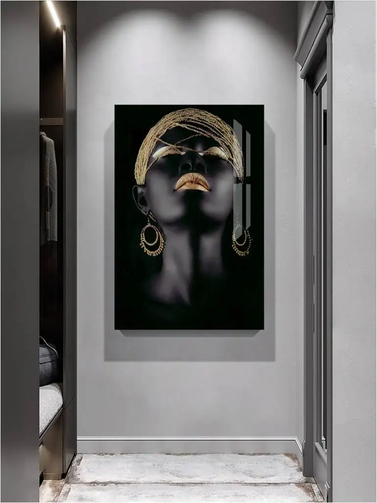 モダンキャンバスクリスタルウォールアートアフリカの女性強化ガラス絵画