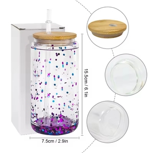 Bicchiere in Vetro Riutilizzabile per Sublimazione 16oz Trasparente a Doppia Parete con Coperchio in Legno Logo Personalizzabile Design Contemporaneo - Product Image 3