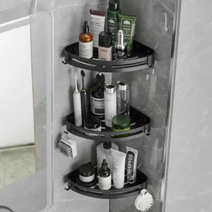 Hot Selling Fabriek Groothandel Zwart Niet Boren Douche Opbergrek Badkamer Accessoires