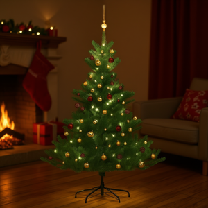 Sapin de Noël artificiel Nordmann Fir 70,9 pouces avec lumières LED vertes et blanc chaud, ensemble d'ornements décoratifs d'intérieur - Product Image 2