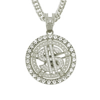 YJ10-5617 Collier Pendentif Rotatif Dollar en Alliage Personnalisé Tendance Hip Hop pour Homme, Style Européen et Américain, Vente Chaude