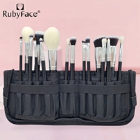 Ensemble de 16 pinceaux de maquillage professionnels, manche noir, virole argentée, pinceaux pour poudre, fond de teint, contour, fard à paupières, avec étui