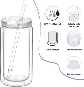 Custom16oz Plastic Snowglobe <strong>Tumbler</strong> Double Wall Pre Drilled Plastic <strong>Mason</strong> <strong>Jar</strong> Cups Can for Snowglobe Glitter DIY Gift - Product Image 5