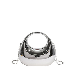 Metallic Acrylic Mini Handbag Women Crescent <b>Box</b> Clutch Bag Fashion Top Handle Purse Detachable Chain Crossbody Shoulder Bag - Product Image 5