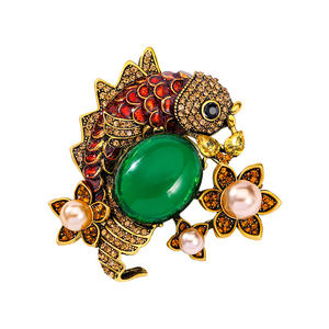 Broche de Lujo con Perlas y Diamantes de Imitación de Pez Koi, Pin de Solapa Vintage con Diseño de Animal, Broche de Aleación de Zinc Estilo Chino para Decoración de Vestidos y Trajes de Mujer - Product Image 5