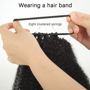 Extensiones de Cabello Sintético Afro con Cola de Caballo de 10 Pulgadas, Negras, con Banda Elástica, Sin Pegamento, para Comercio Transfronterizo - Product Image 3