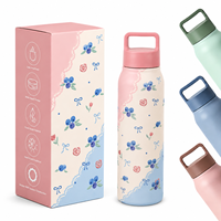 Bouteille d'eau isotherme personnalisée en acier inoxydable 18/8 avec boucle de transport et couvercle à vis, gourde portable à double paroi isolée pour le voyage et la salle de sport