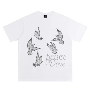 T-shirt ample et respirant <span class=keywords><strong>à</strong></span> col rond 100 % coton, imprimé colombe de la paix, poids 280g, idéal pour l'été - Product Image 2