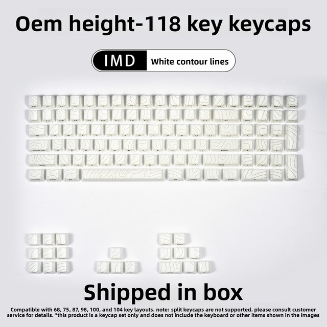 Zornher White Contour Lines Keycaps IMD Technology Side Print Backlit Universal Mechanical Keyboard Cover Durable PBT for Gaming